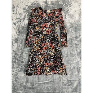 Kachel X Anthropologie Floral Long Sleeve Tiered Midi Dress 2P Black Multicolor